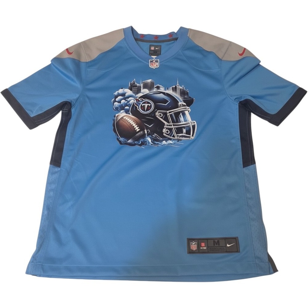 Nike Tennessee Titans Jersey Mens Medium Blue Nashville Helmet Graphic-NWOT